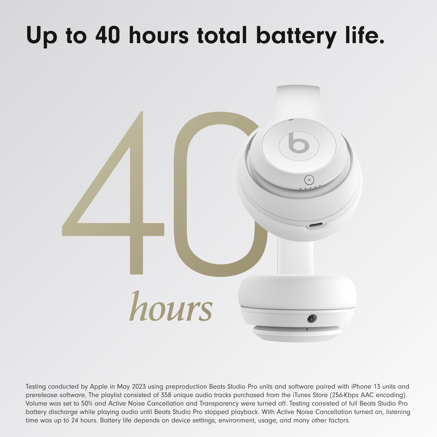 Beats Studio Pro - Premium Wireless Over-Ear Headphones- Up to 40-Hour Battery Life, Active Noise Cancelling, USB-C Lossless Audio, Apple & Android Compatible - Matte White