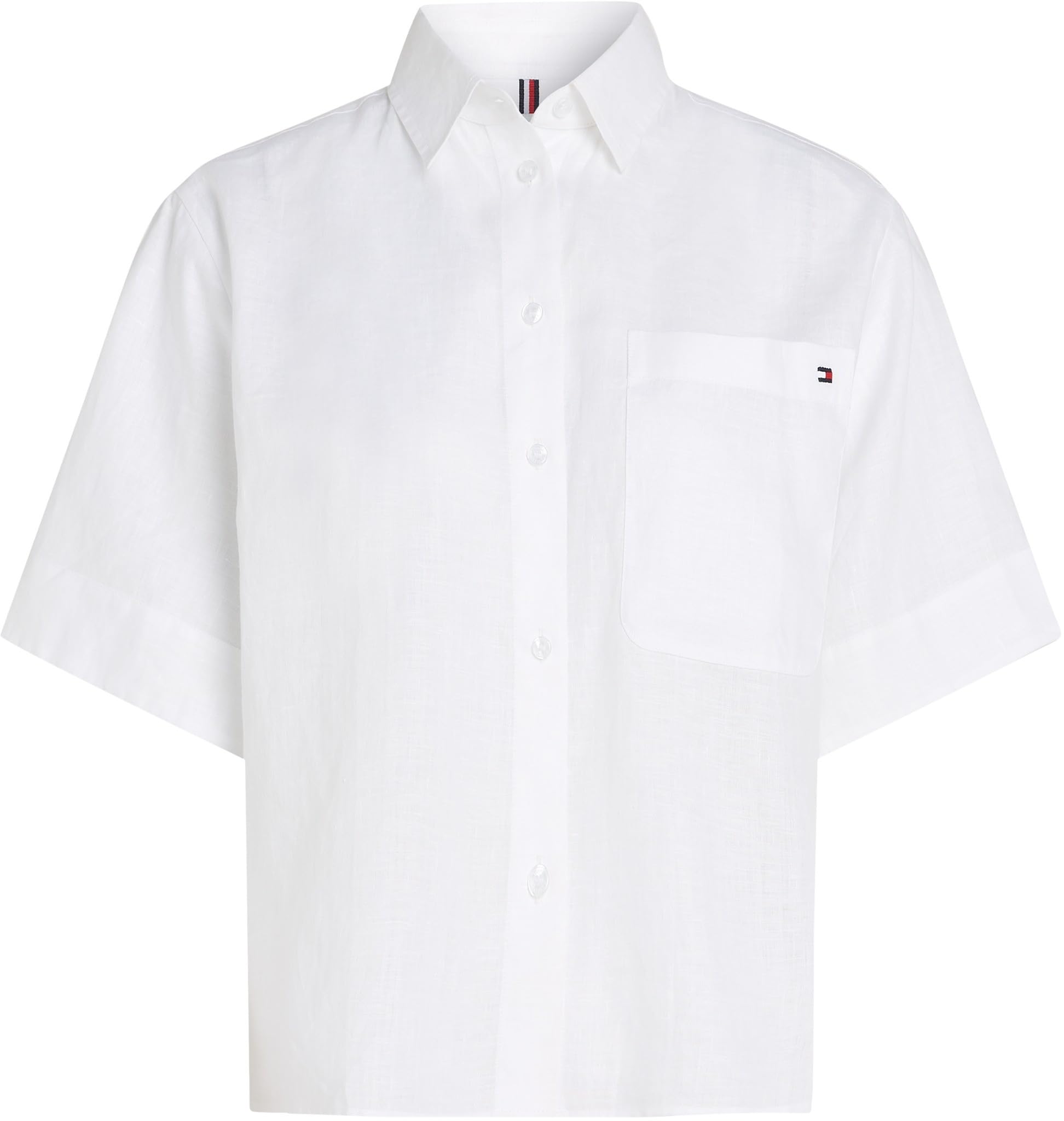Tommy Hilfiger Camisa Mujer Linen Relaxed de manga corta, Blanco (Th Optic White), 44