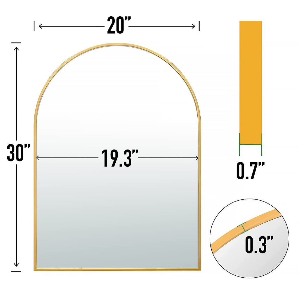FINEWF 30x20 Arch Mirror Rectangle Wall Mounted Aluminum Alloy Metal Frame HD Glass Dressing Make-up for Bathroom Entryway Bedroom Living Room 30 20 inch Gold