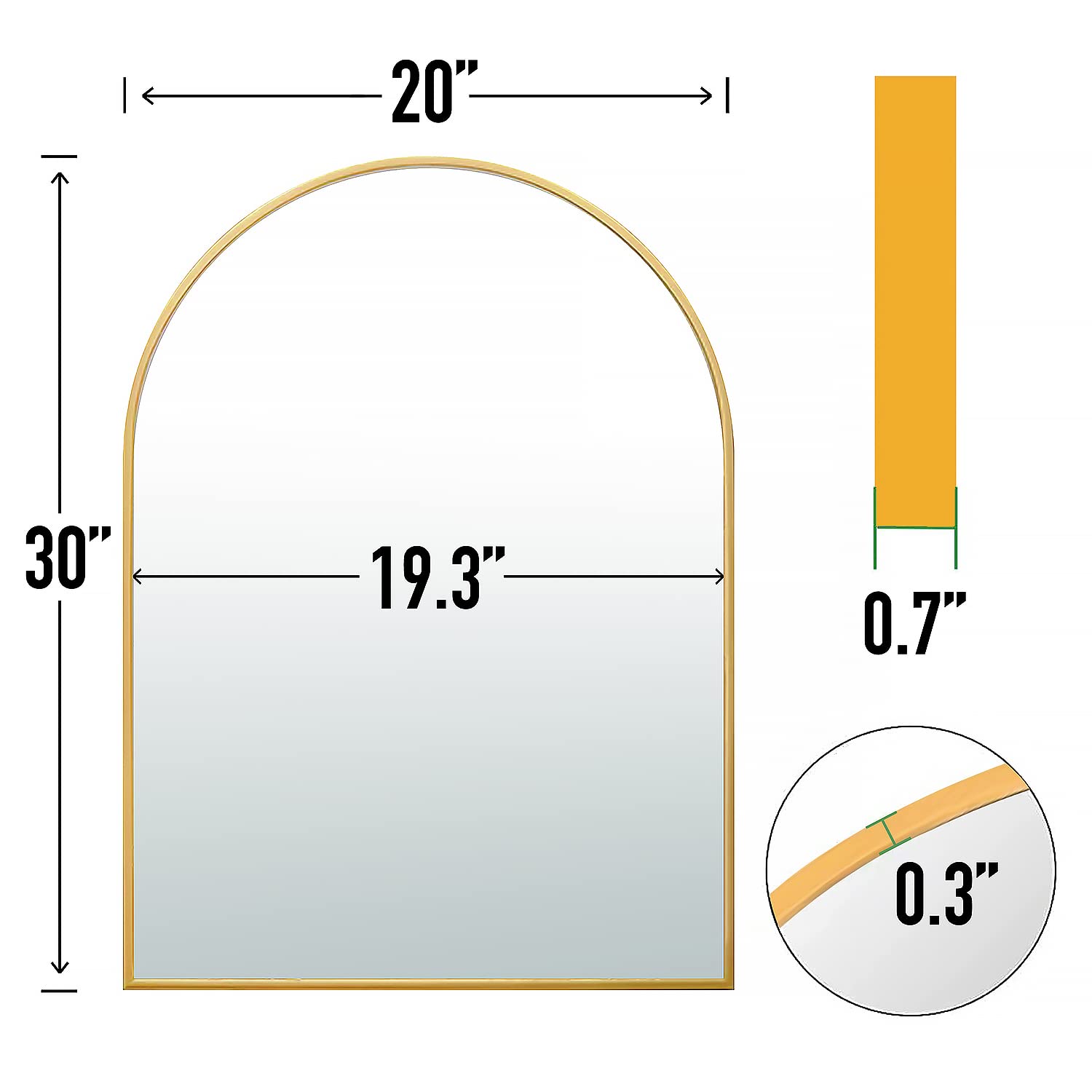 FINEWF 30x20 Arch Mirror Rectangle Wall Mounted Aluminum Alloy Metal Frame HD Glass Dressing Make-up for Bathroom Entryway Bedroom Living Room 30 20 inch Gold
