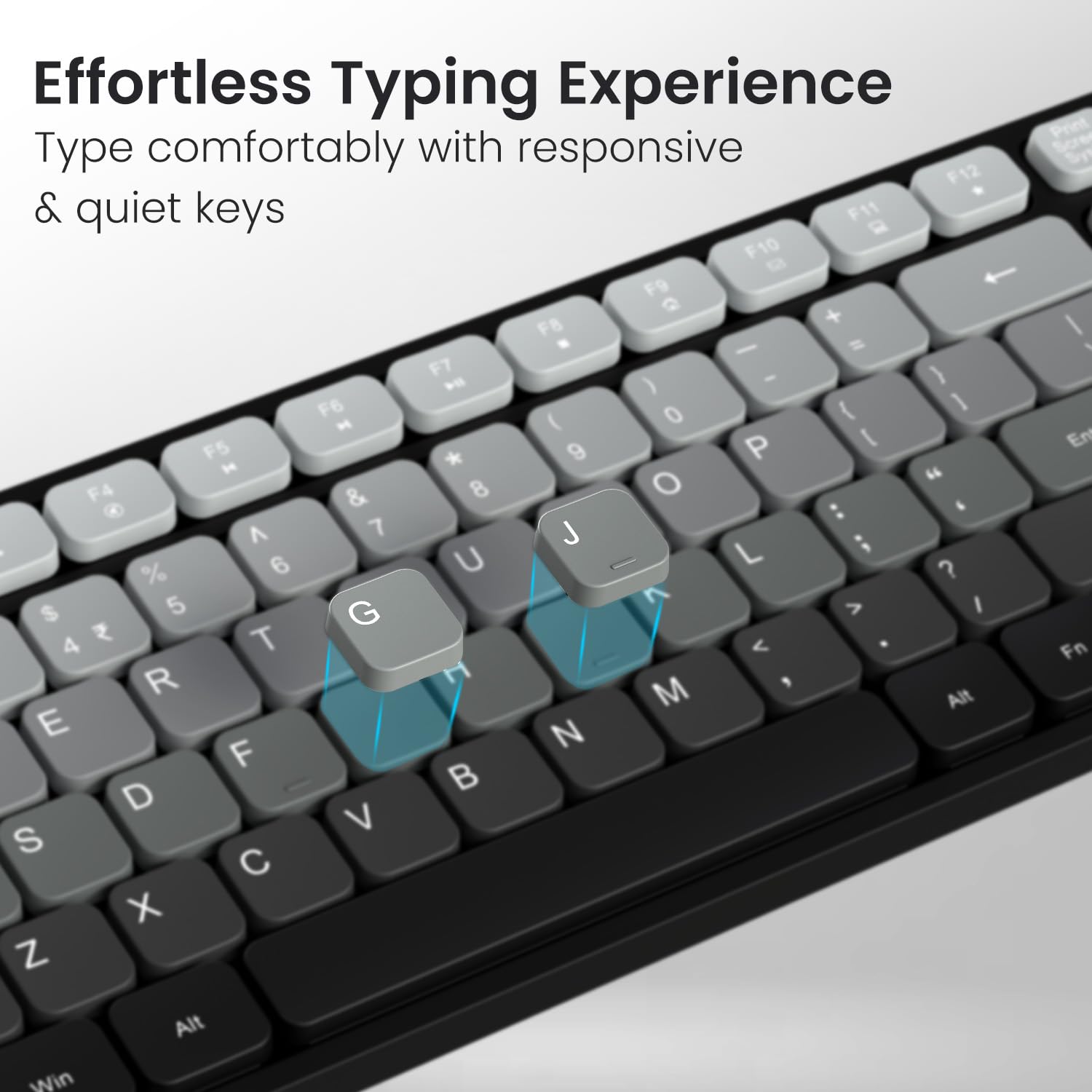 Portronics Key11 Combo Rechargeable Wireless Keyboard and Mouse Set, Bluetooth 5.3&2.4GHz Wireless,Type-C Fast Charging,Gradient Keys, Noiseless Typing, High Precision Mouse, for PC&Laptop(Grey)