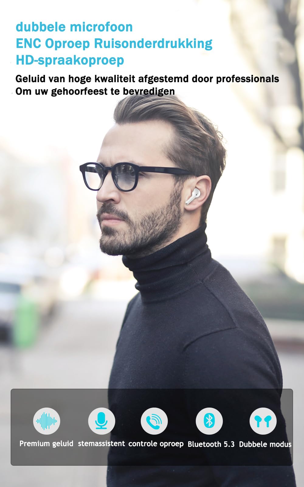 Draadloze Oortjes, ENC Ruisonderdrukkende Draadloze Bluetooth 5.3 Hoofdtelefoon, Draadloze Stereokoptelefoon Met Microfoon, Touch, IPX7 waterdicht, 35 uur speeltijd, Geschikt Voor Sport/Werk