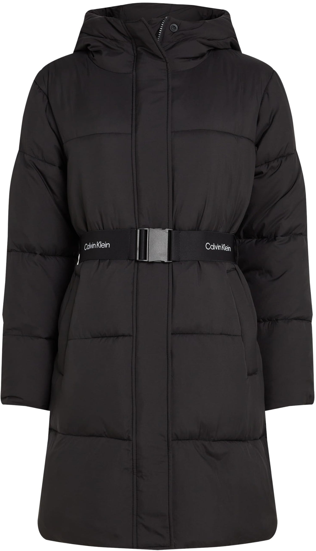 Calvin Klein Abrigo Mujer Logo Belt Long Puffer con cinturón, Negro (Ck Black), XS