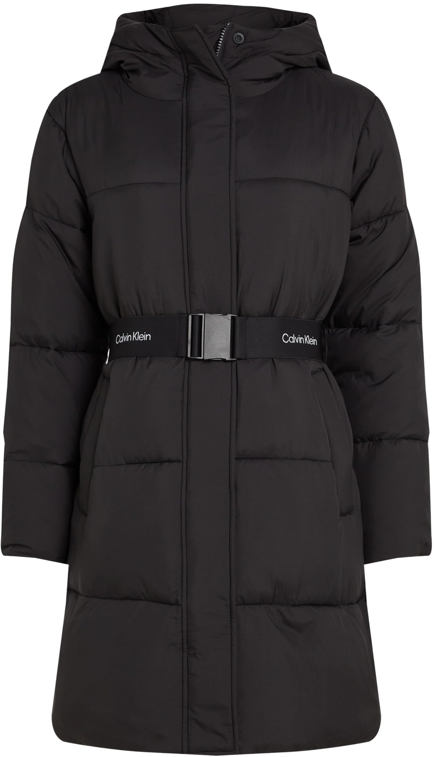 Calvin Klein Abrigo Mujer Logo Belt Long Puffer con cinturón, Negro (Ck Black), XS