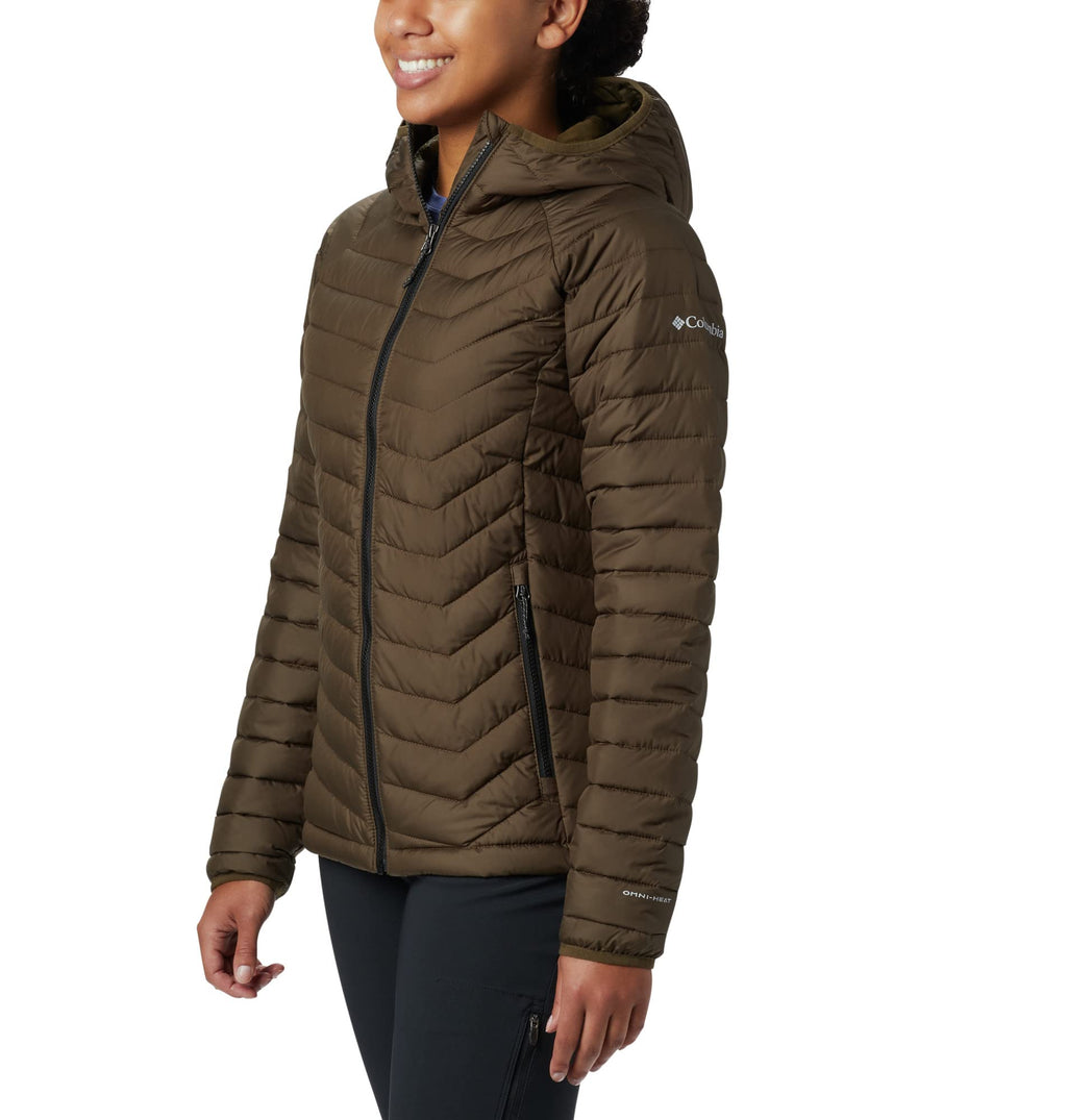 Columbia Powder Lite Hooded Jacket, Chaqueta Acolchada Con Capucha Mujer, Olive Green, M