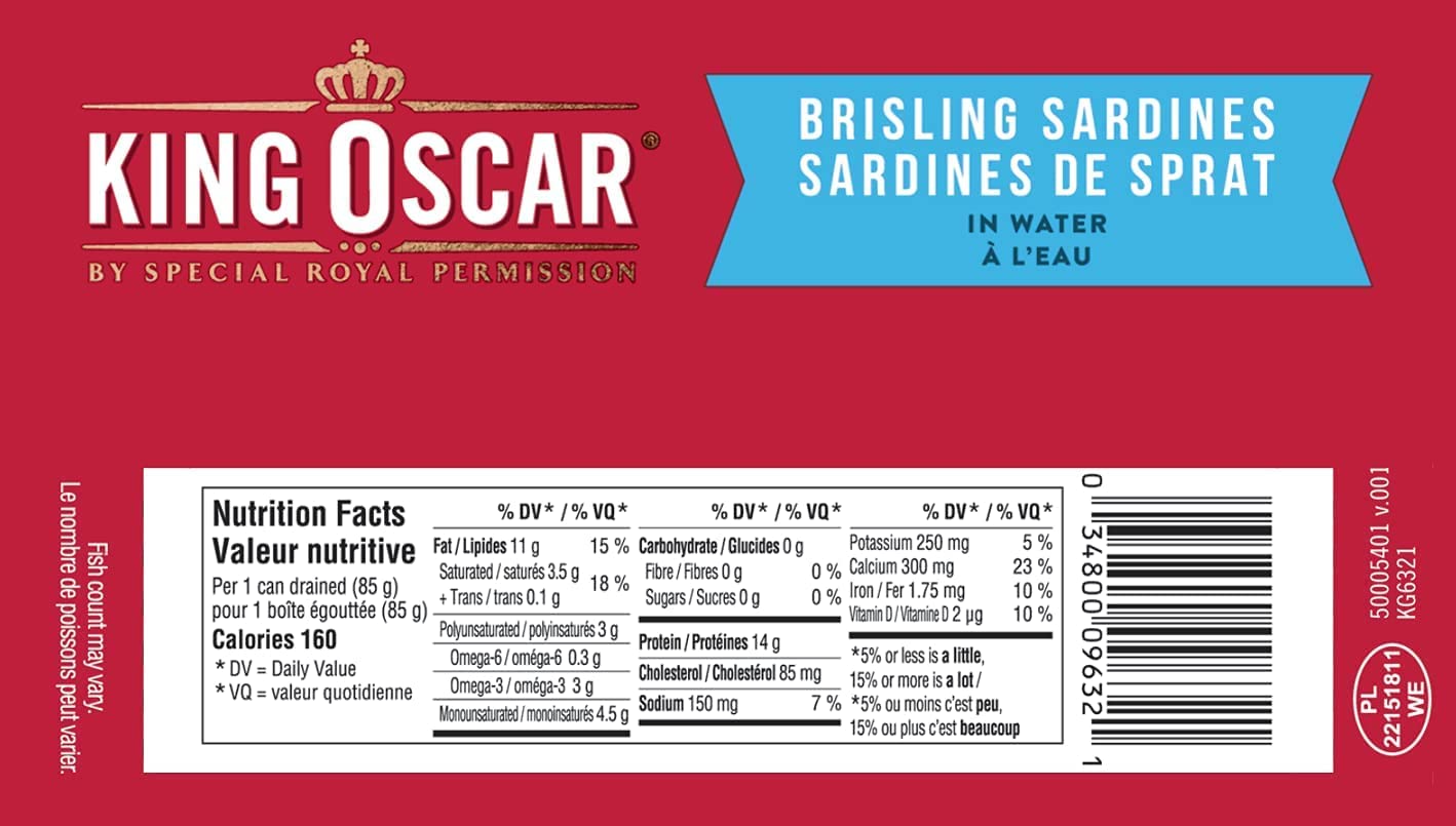 King Oscar, Wild-caught Brisling Sardines in Water, 106.00 g (Pack of 12)