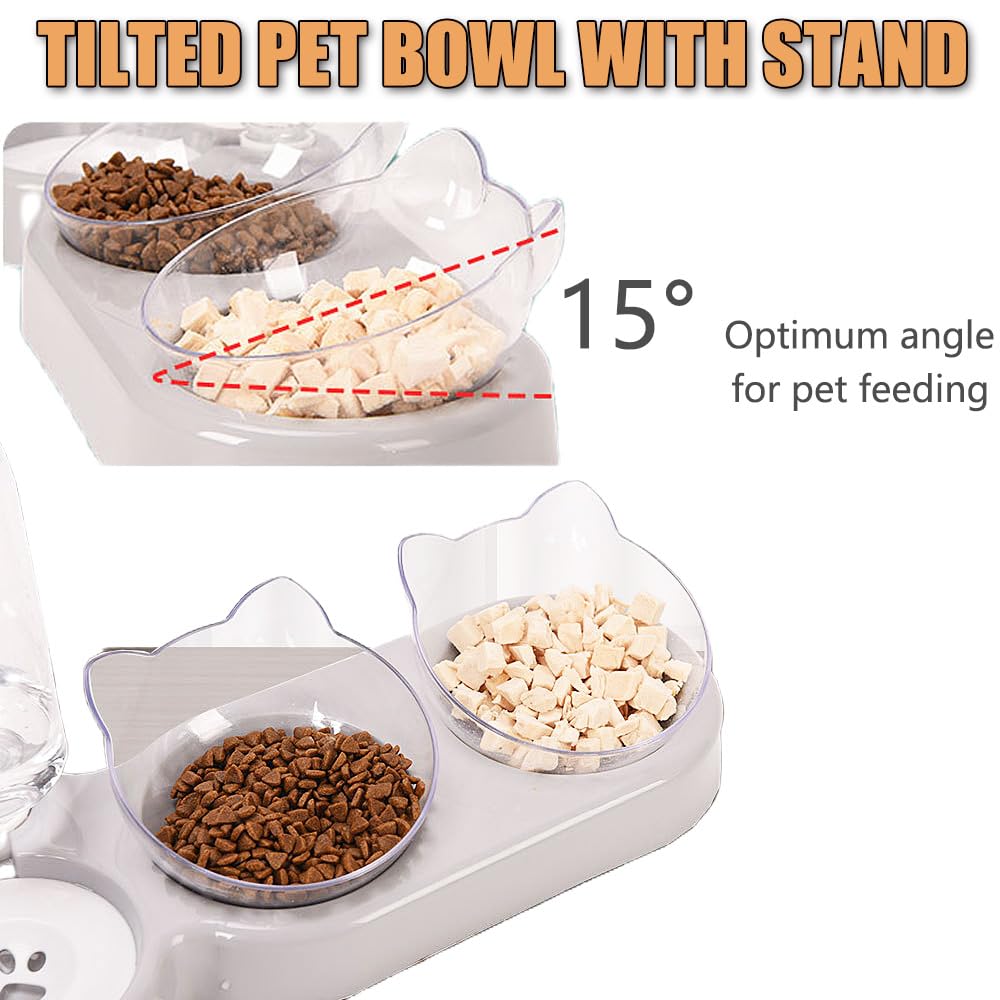3-In-1 Cat Food And Water Bowl Set, Cat Bowls With Stand, Double Cat Bowls with Water Dispenser For Pet，Food And Water Feeder For Small Medium Dogs Cats