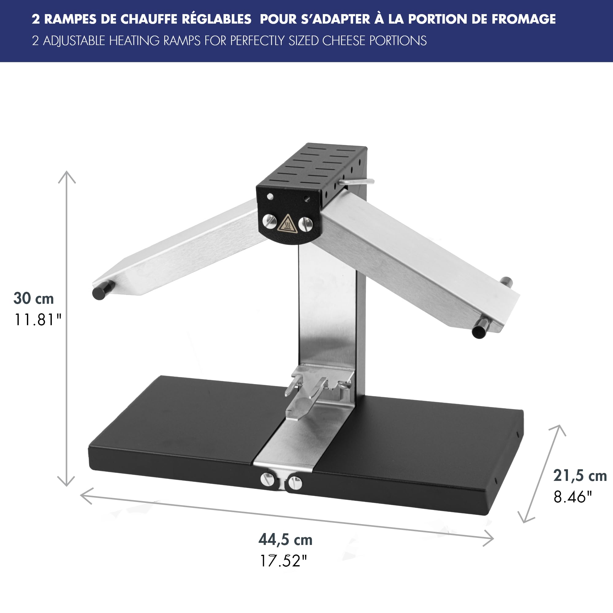 Louis Tellier - Máquina de Raclette Tradicional Brézière® Basalte Inox - 1/4 o 1/6 de Queso – 1-4 Pers - Rampas de Calentamiento Ajustables en Altura y Plegables - 230V - Made in France