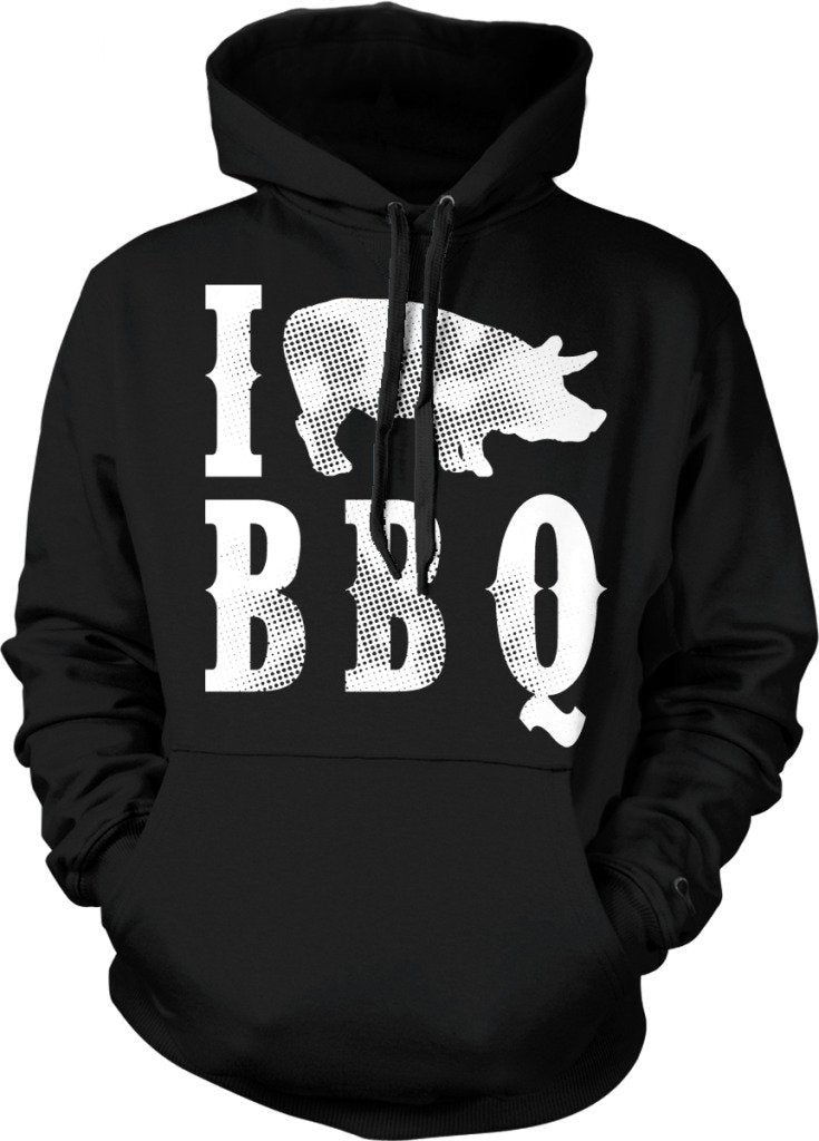 NOFO Clothing Co I Pig BBQ, I Pork BBQ, I Love BBQ, Piggy BBQ, Pig Roast Hooded Sweatshirt