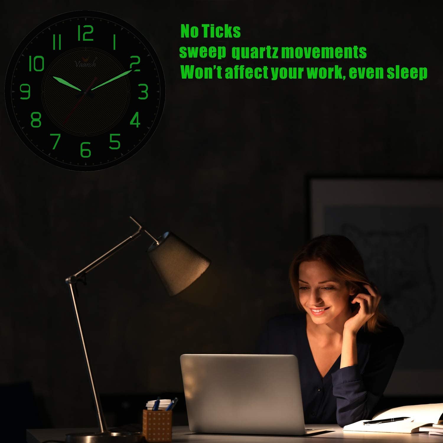 Ajanta 12 Inches Silent Sweep Radium Analog Wall Clock - Night Glow, White Dial - 30x30 cm (P. White)