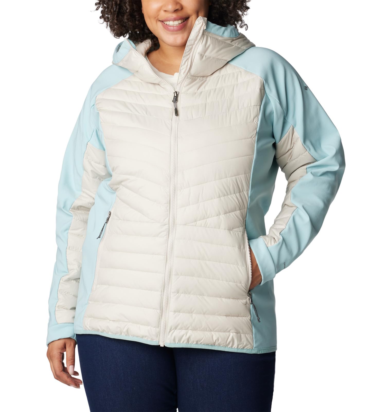 Columbia Powder Lite-Chaqueta híbrida con Capucha Acolchada, Mujer, Piedra Oscura, Aqua Haze, M