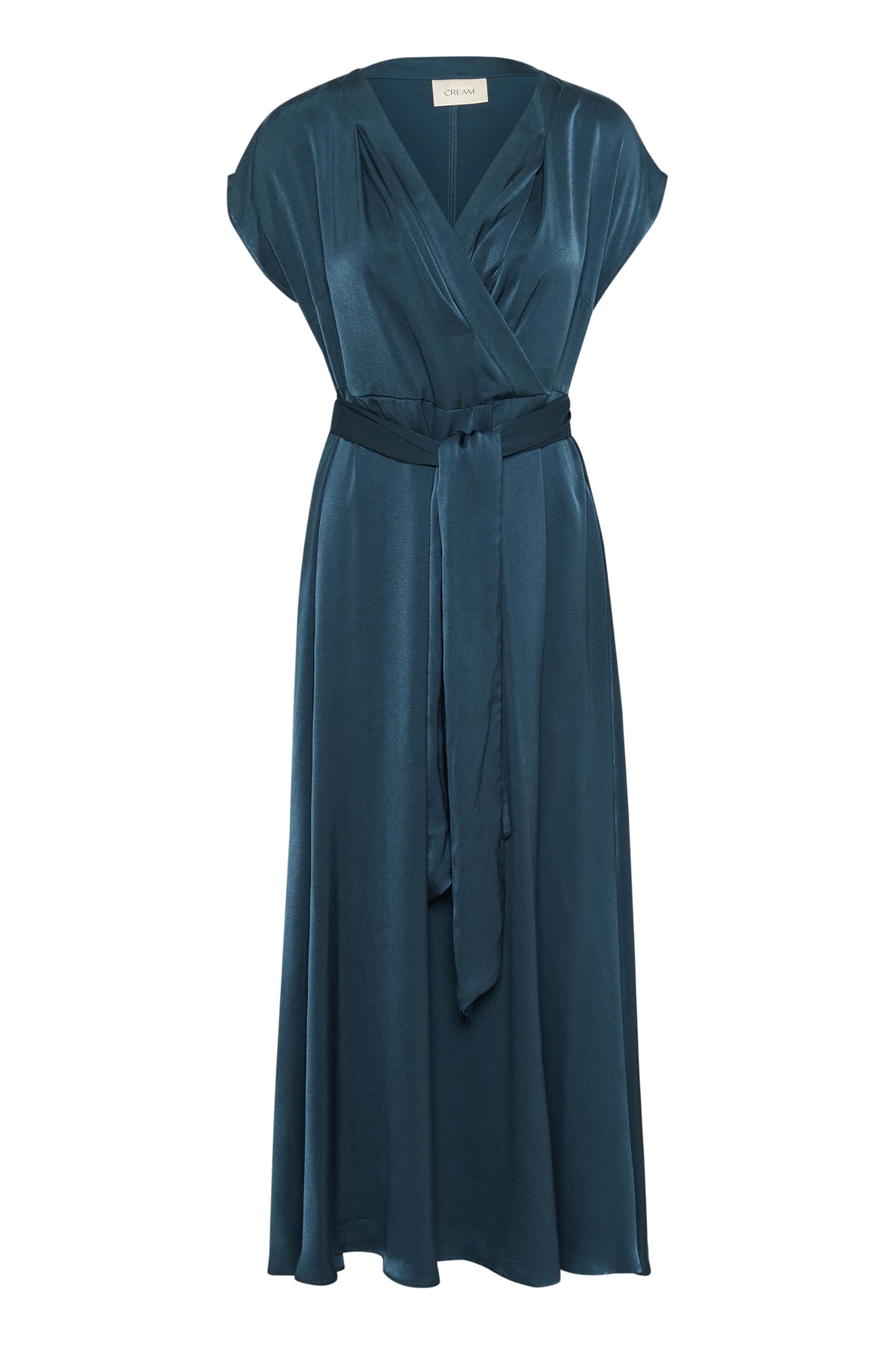 Cream Women's Maxi Dress Formal V-Neck Short Sleeves Tying Belt Ankle Length Vestido, Petrol Blue, 46 para Mujer