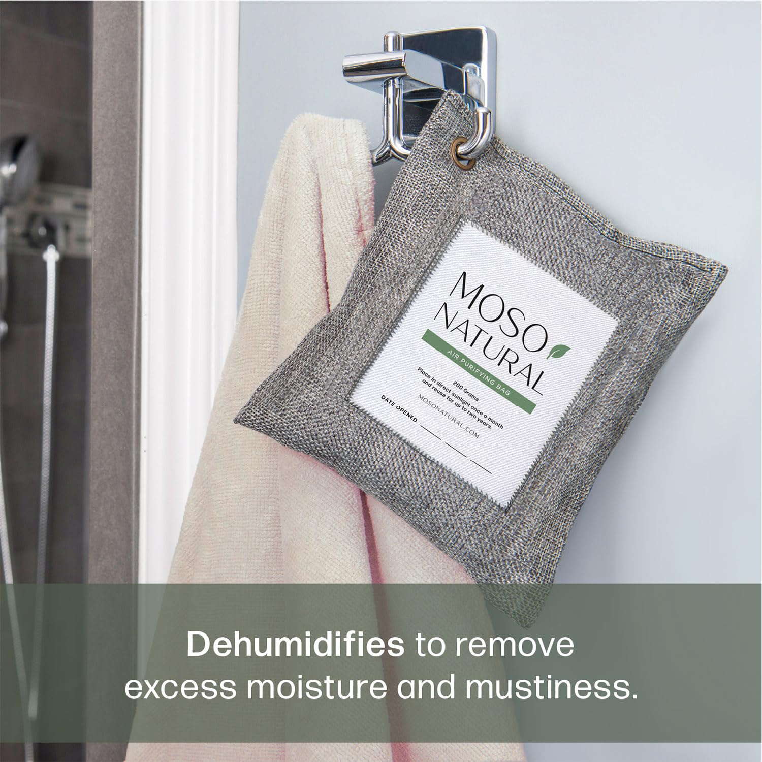 Moso Natural Hava Temizleme Torbası 200 g (4 Paket) Arabalar, Dolaplar, Banyo, Evcil Hayvan Alanları için Kokusuz Koku Giderici. Premium Moso Bambu Kömür Koku Emici (Kömür Grisi)