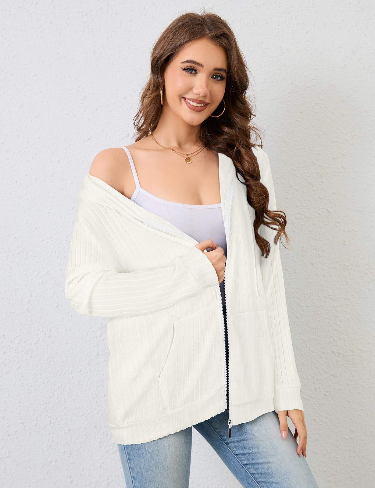 Flikity Zip Hoodie Damen Reißverschluss Sweatjacke mit Kapuze Dünne Jacke