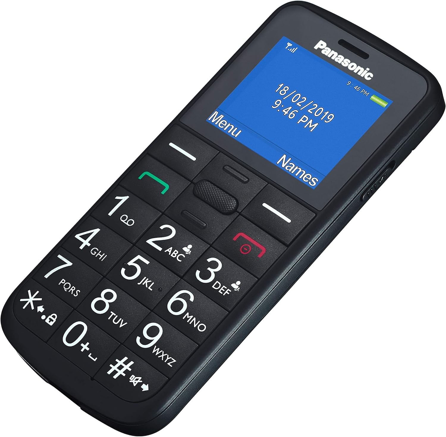 Panasonic KX-TU110 łatwy w użyciu telefon komórkowy (połączenia priorytetowe, jasny, kolorowy wyświetlacz TFT LCD, duże przyciski, dioda LED), czarny