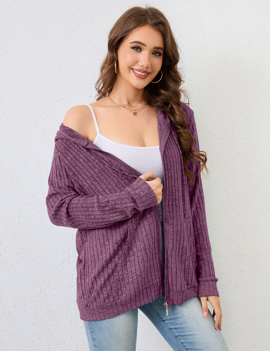 Flikity Zip Hoodie Damen Reißverschluss Sweatjacke mit Kapuze Dünne Jacke