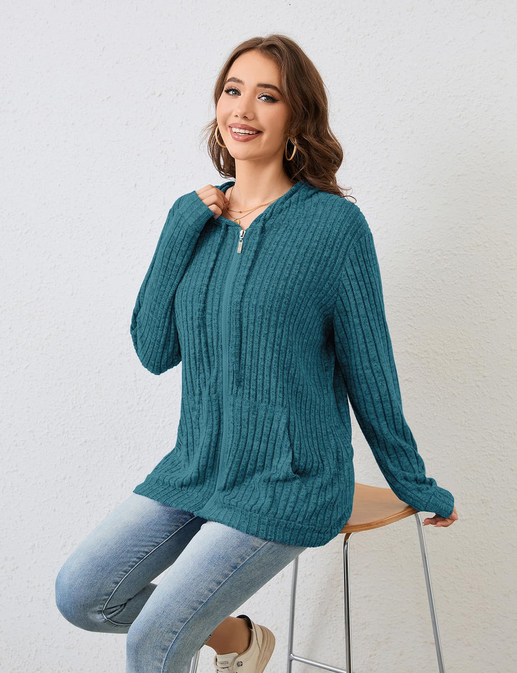 Flikity Zip Hoodie Damen Reißverschluss Sweatjacke mit Kapuze Dünne Jacke