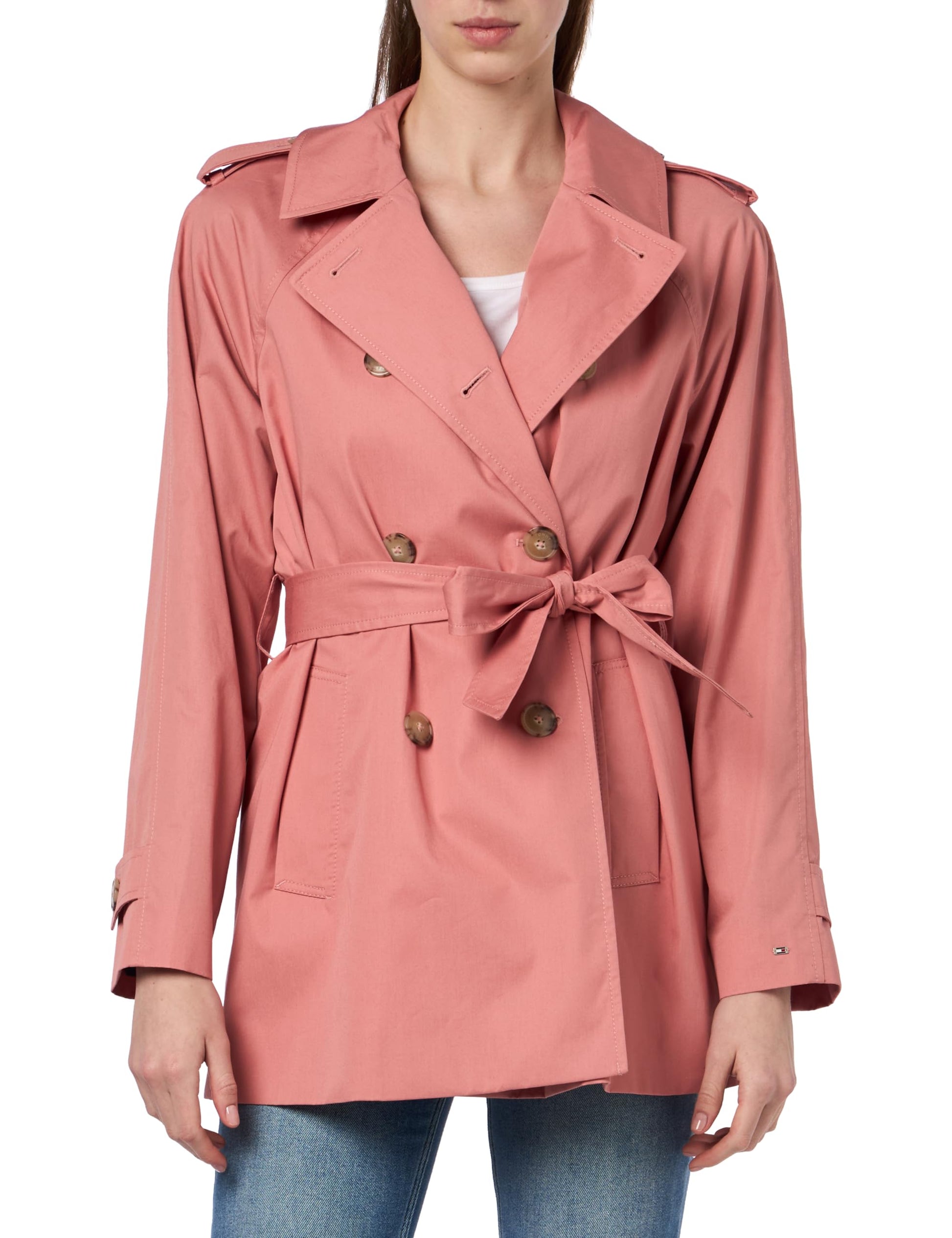 Tommy Hilfiger Abrigo Mujer Cotton Short Trench Gabardina, Rosa (Teaberry Blossom), 38