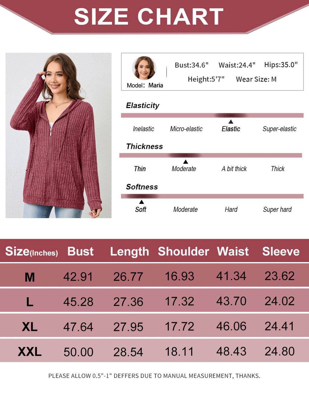 Flikity Zip Hoodie Damen Reißverschluss Sweatjacke mit Kapuze Dünne Jacke