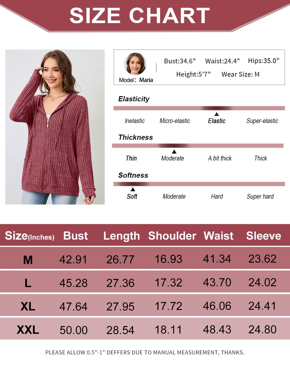 Flikity Zip Hoodie Damen Reißverschluss Sweatjacke mit Kapuze Dünne Jacke