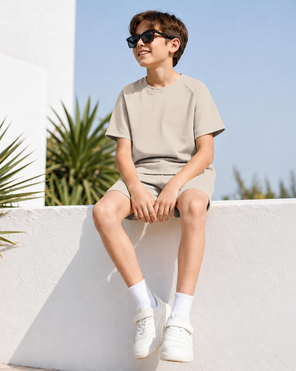 ROVENTIS Boys Short Sets 2 Piece Summer Outfits Matching Set,Apricot,S