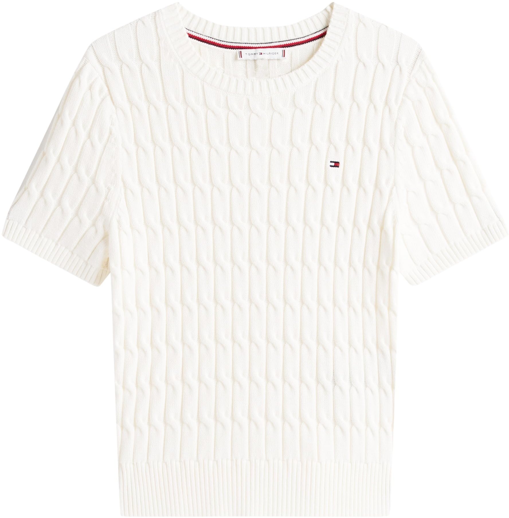Tommy Hilfiger Jersey Mujer Cable manga corta, Blanco (Ivory Silk), M