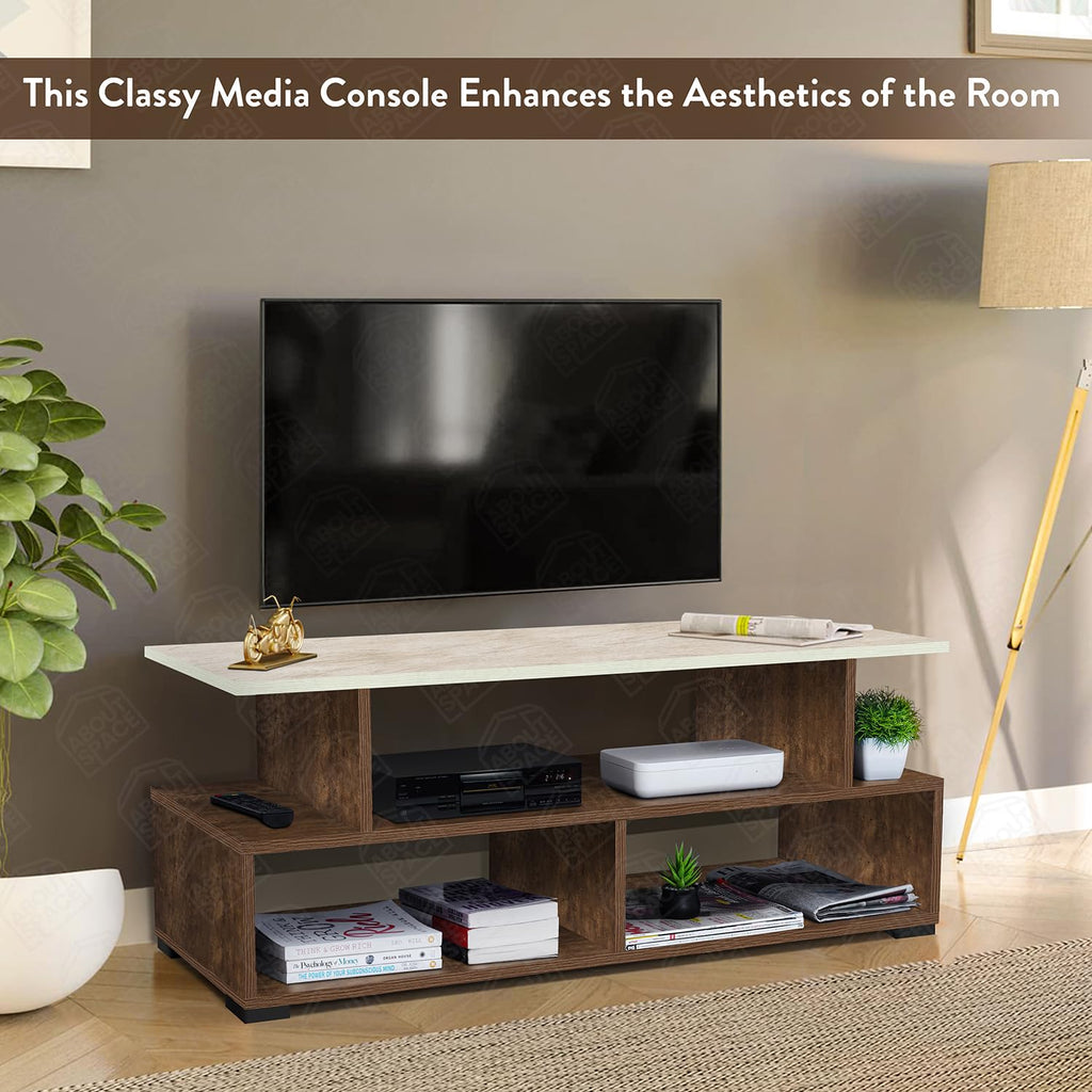 ABOUT SPACE TV Stand - Engineered Wood TV Showcase with Foot Pad Entertainment Console Shelf Storage for Set Top Box, Decor, Books for Living Room TV Unit - Walnut (L 101 x B 40.5 x H 41 cm)