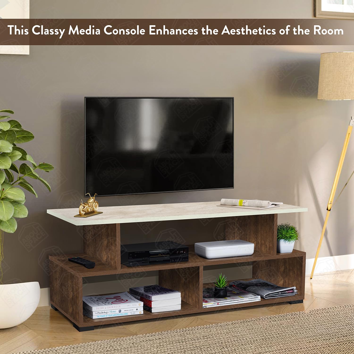 ABOUT SPACE TV Stand - Engineered Wood TV Showcase with Foot Pad Entertainment Console Shelf Storage for Set Top Box, Decor, Books for Living Room TV Unit - Walnut (L 101 x B 40.5 x H 41 cm)
