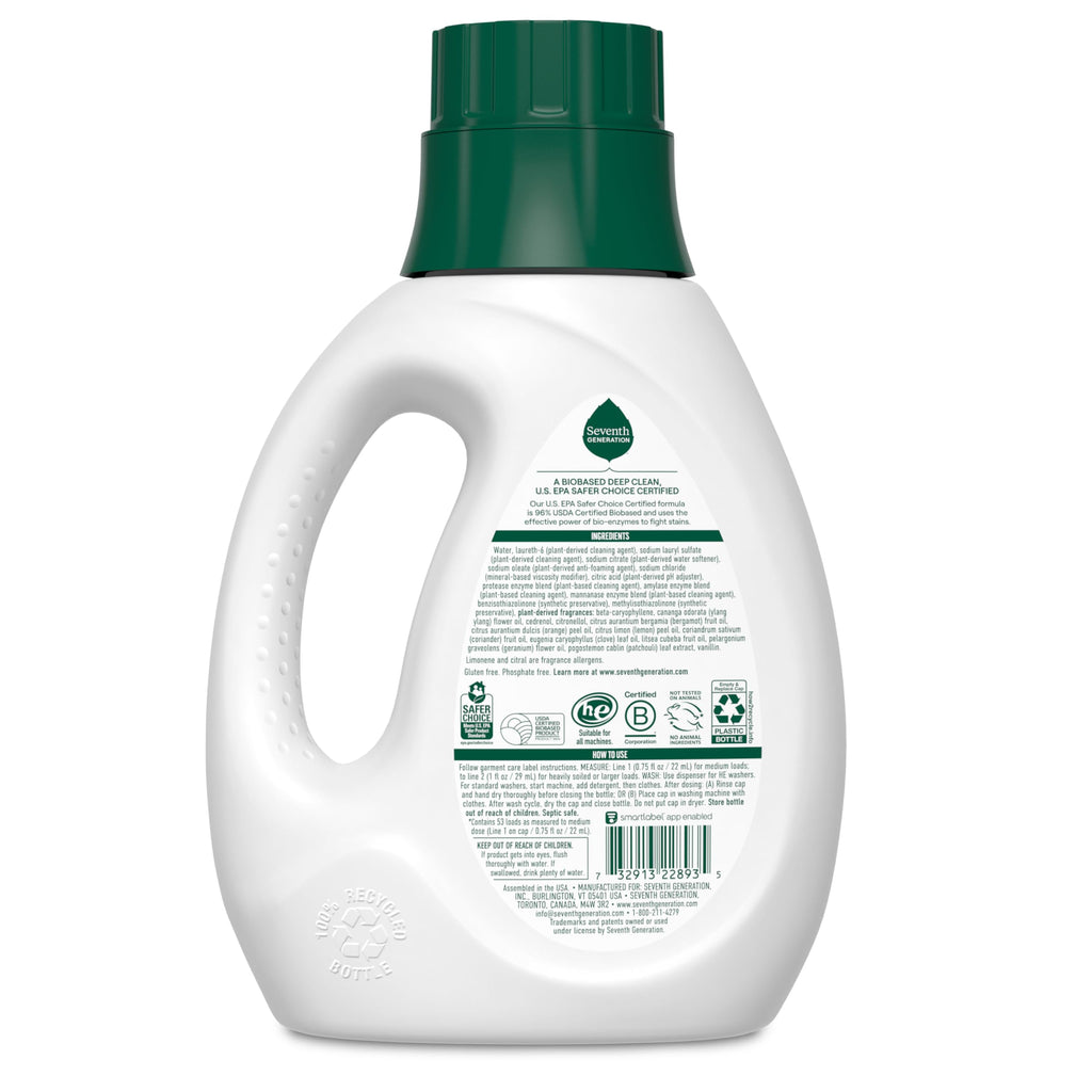 Seventh Generation Concentrated Laundry Detergent, Geranium Blossom & Vanilla, 40 oz, Pack of 2 (106 Loads), 40 Fl Oz (Pack of 2)