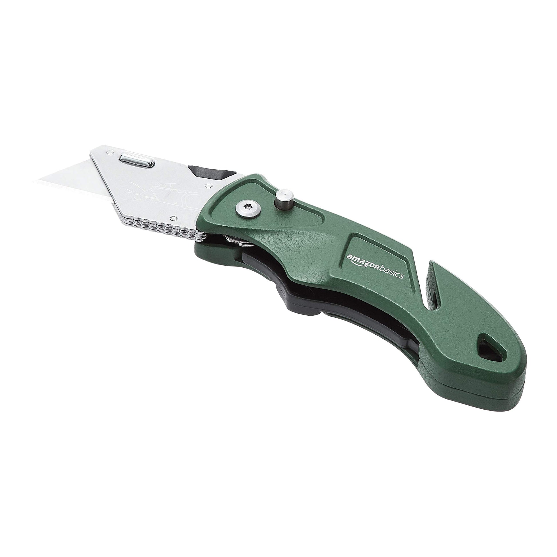 Amazon Basics Heavy Duty Folding Utility Knife with Belt Cutter and Blade Storage