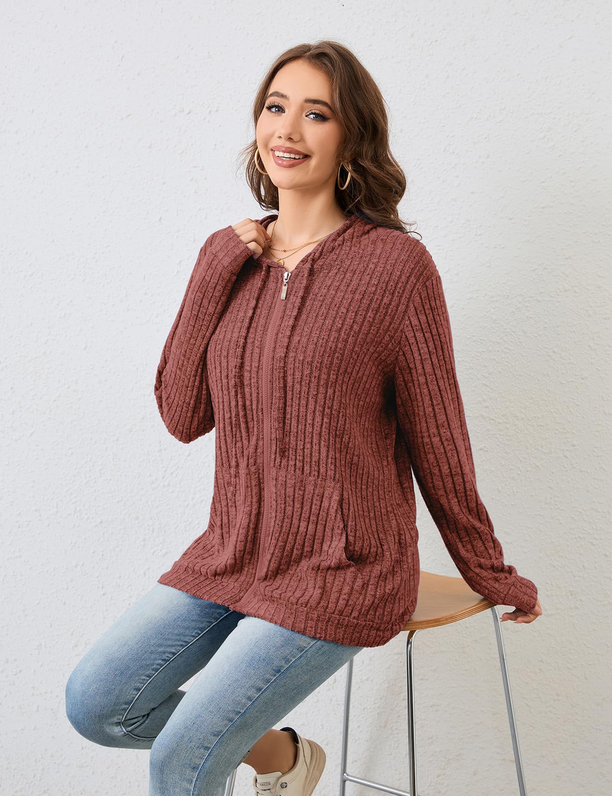 Flikity Zip Hoodie Damen Reißverschluss Sweatjacke mit Kapuze Dünne Jacke
