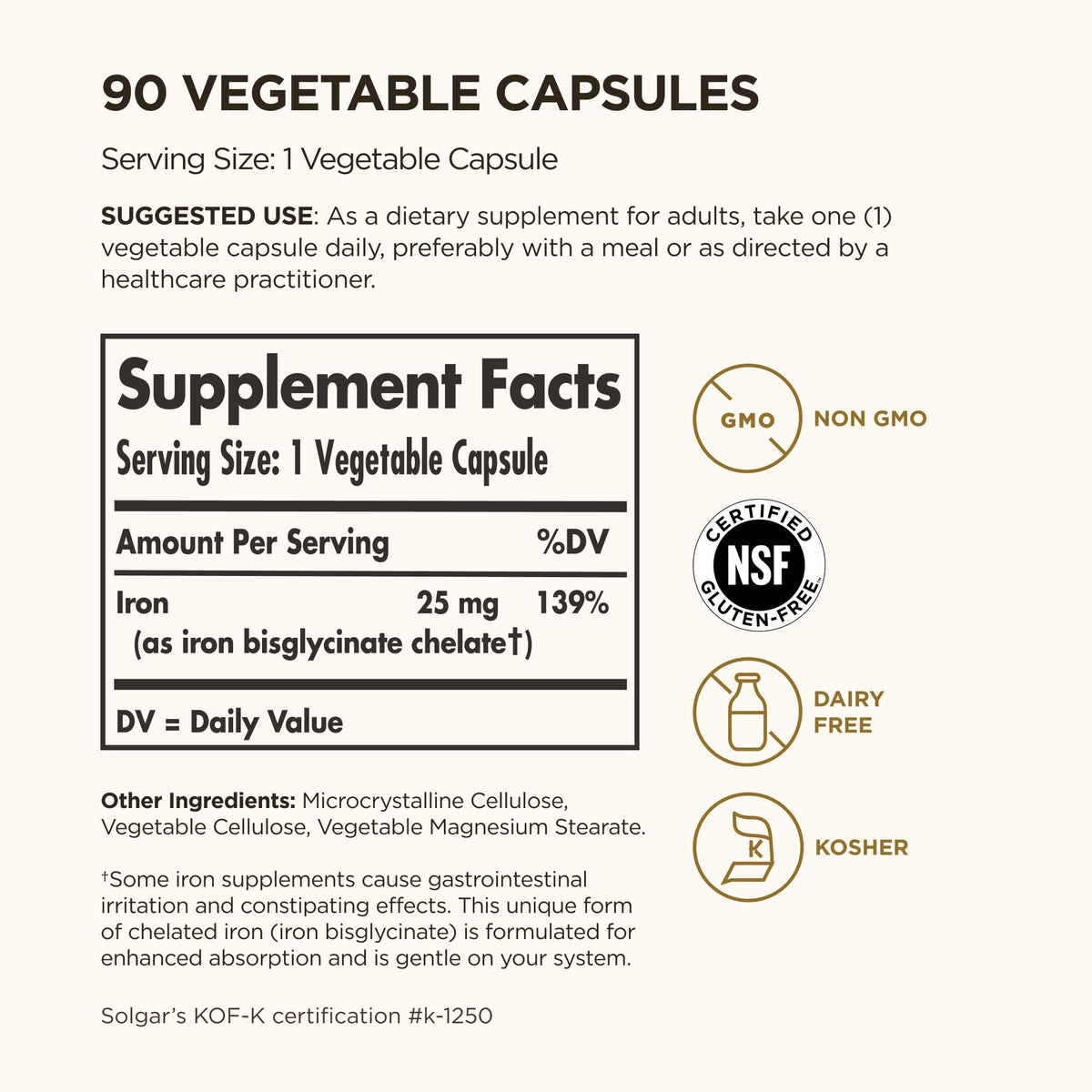 Solgar Gentle Iron 25mg, 90 Vegetable Capsules - Gentle on Stomach