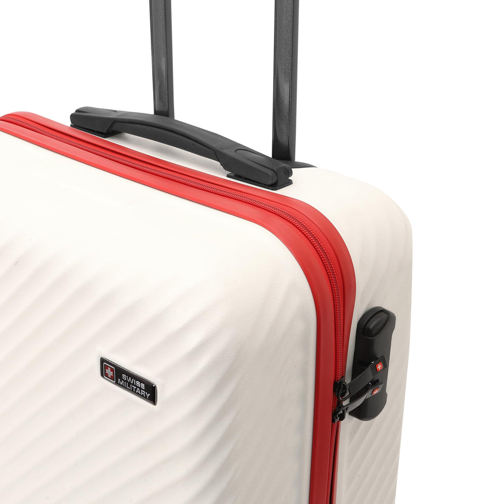 Swiss Military Sirius Cabin Luggage Bag, Durable ABS Suitcase, 32L Travel Trolley Bag with 360° Spinner Wheels, Combination Lock, Lightweight 45 cms, 17 Inches, White Red, 1-Year Warranty