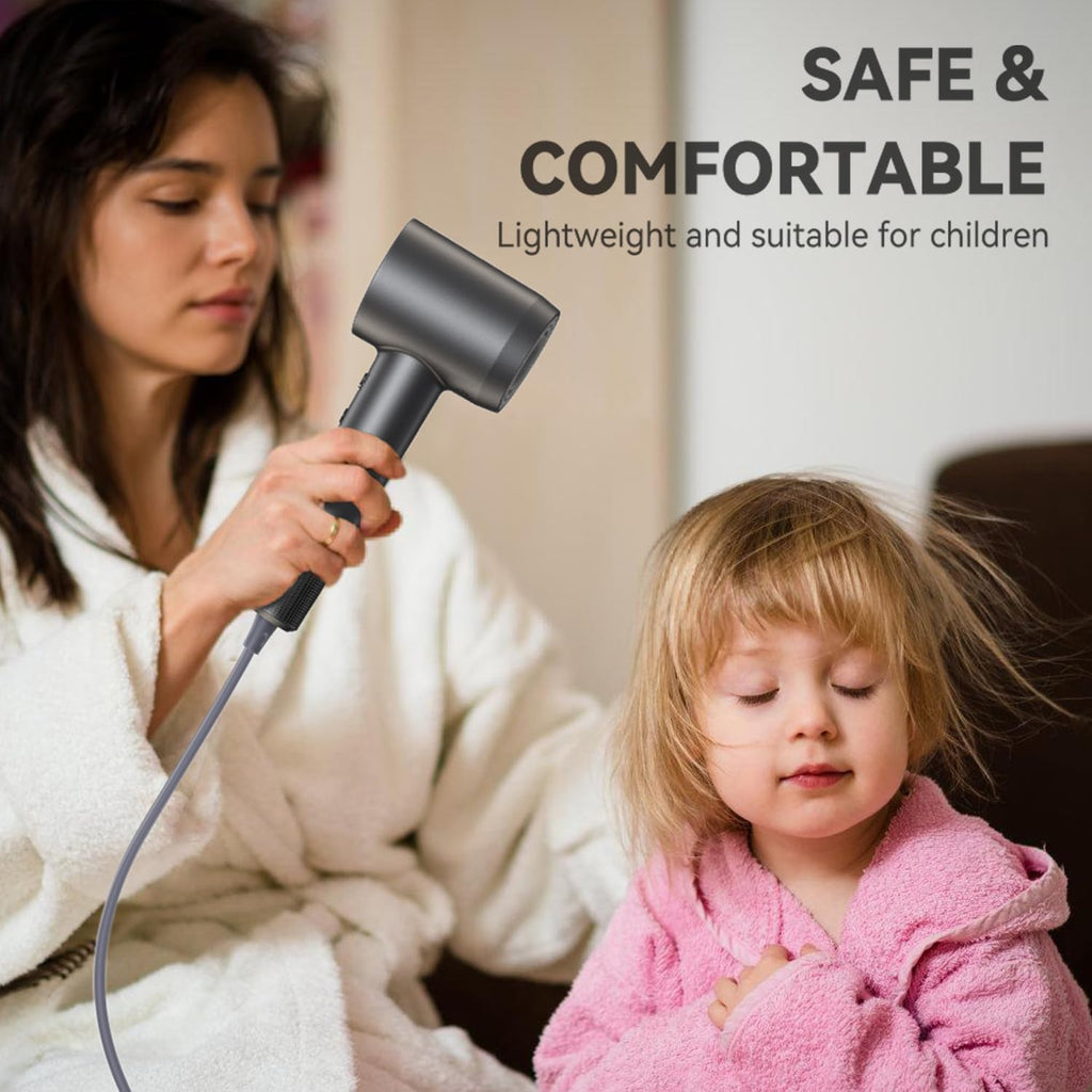Professional High-Speed Hair Dryer, 160000 RPM Brushless Motor Blow Dryer, 500M Negative Ions for Hair Protection, 4 Heat & Speed Settings, Thermo-Control Hairdryer, Lightweight, Low Noise, Magnetic Nozzle & Diffuser, Grey