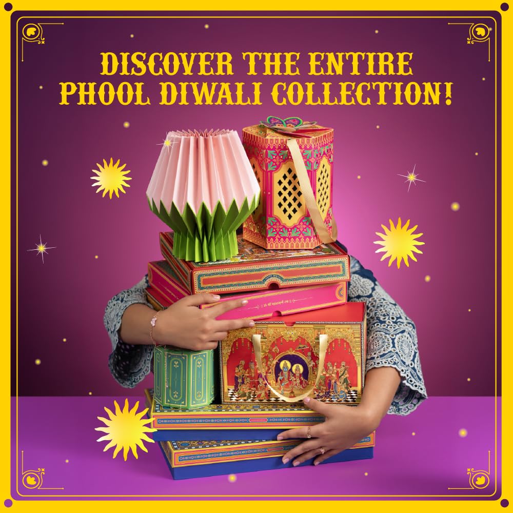 Phool 10 item Shubh Diwali Popup with Lantern Giftbox - Diwali gift hamper with dry fruit ladoo, bombay bhel chikki, diya, candles and more. Gift for Family & Corporate Gifting 2026