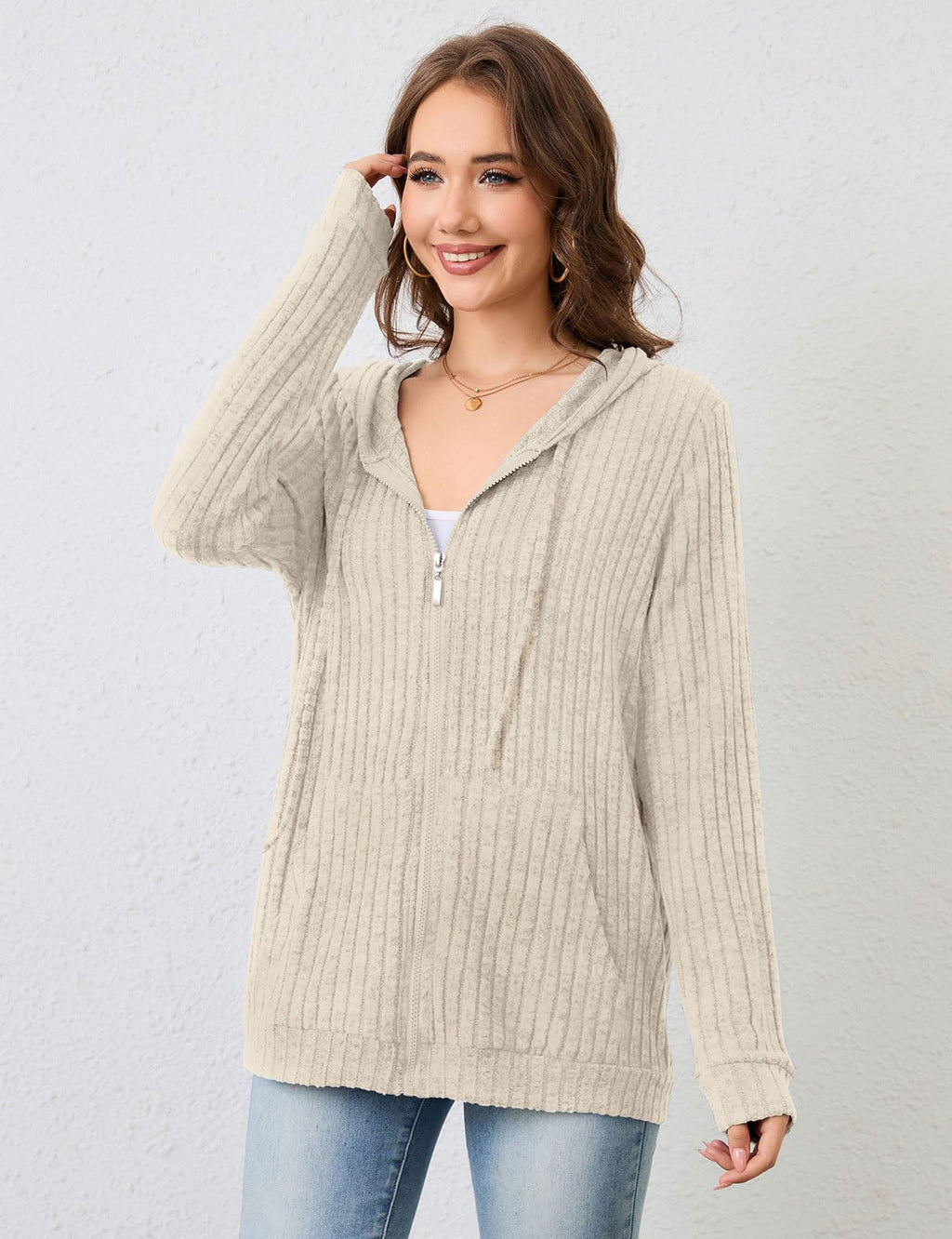 Flikity Zip Hoodie Damen Reißverschluss Sweatjacke mit Kapuze Dünne Jacke