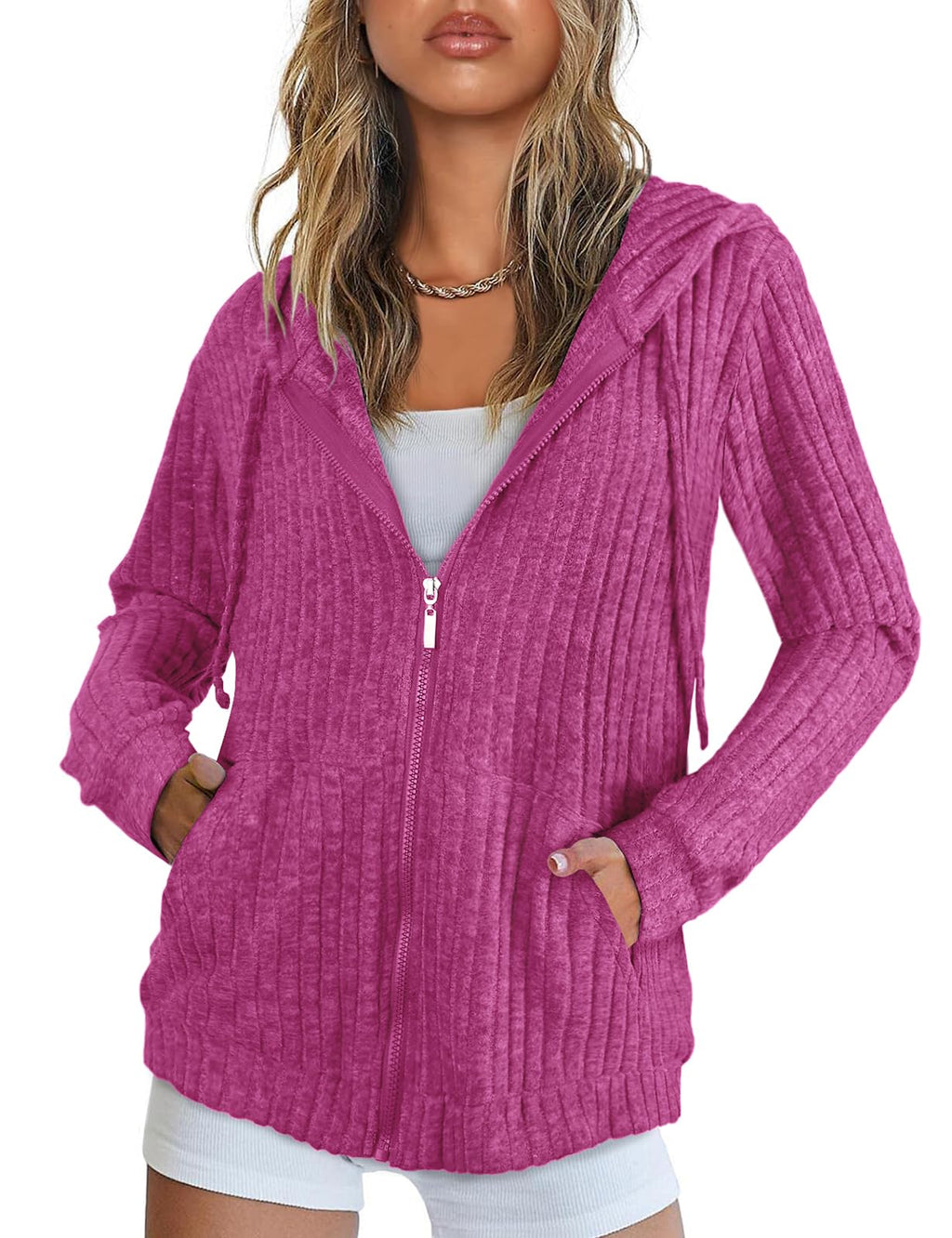 Flikity Zip Hoodie Damen Reißverschluss Sweatjacke mit Kapuze Dünne Jacke