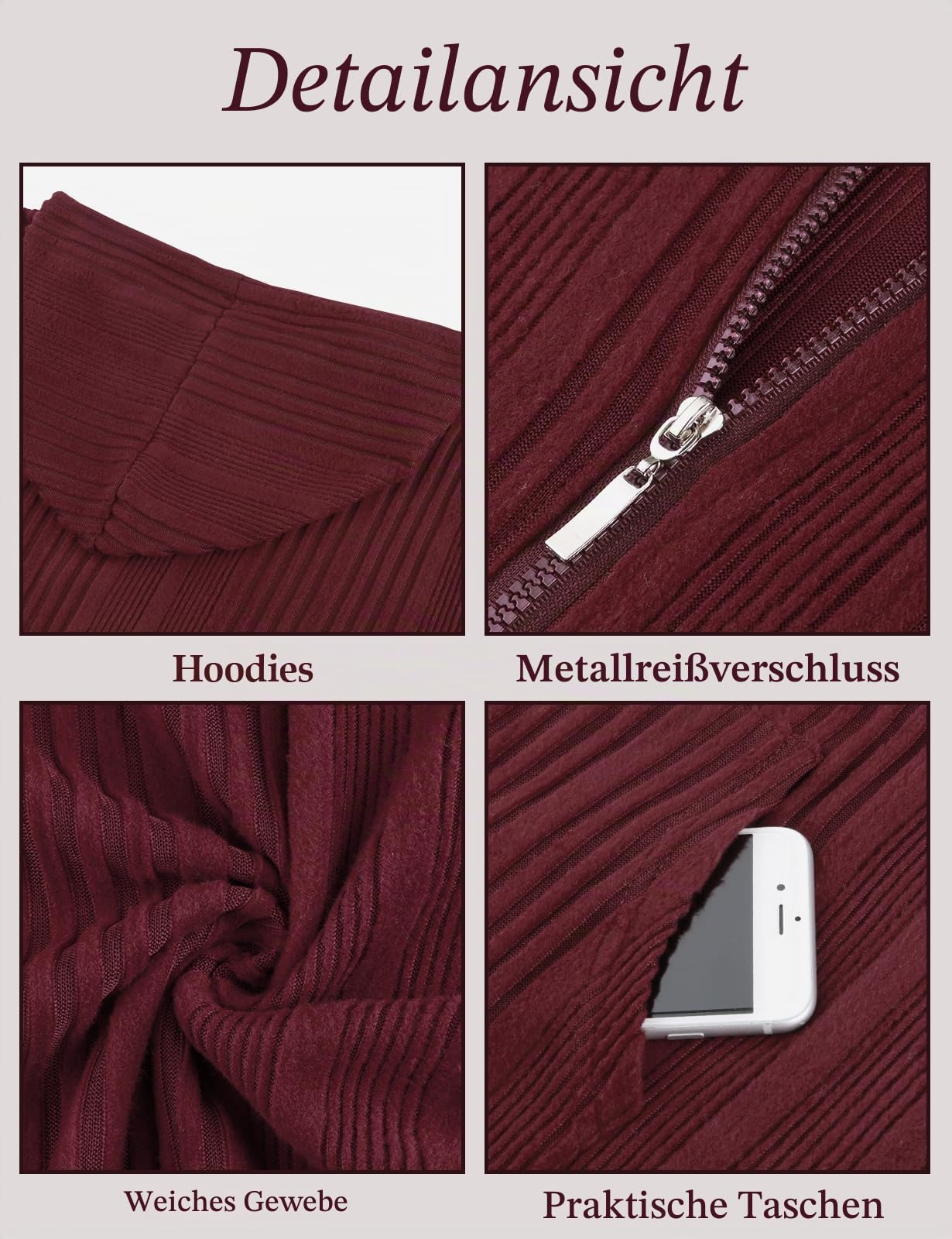 Flikity Zip Hoodie Damen Reißverschluss Sweatjacke mit Kapuze Dünne Jacke