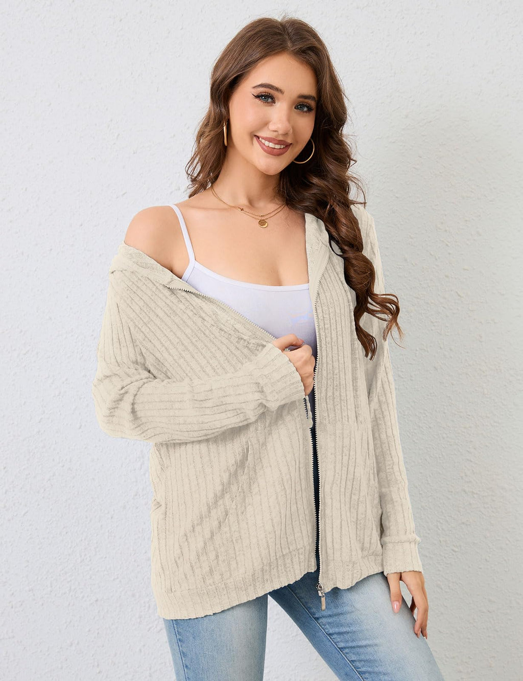 Flikity Zip Hoodie Damen Reißverschluss Sweatjacke mit Kapuze Dünne Jacke