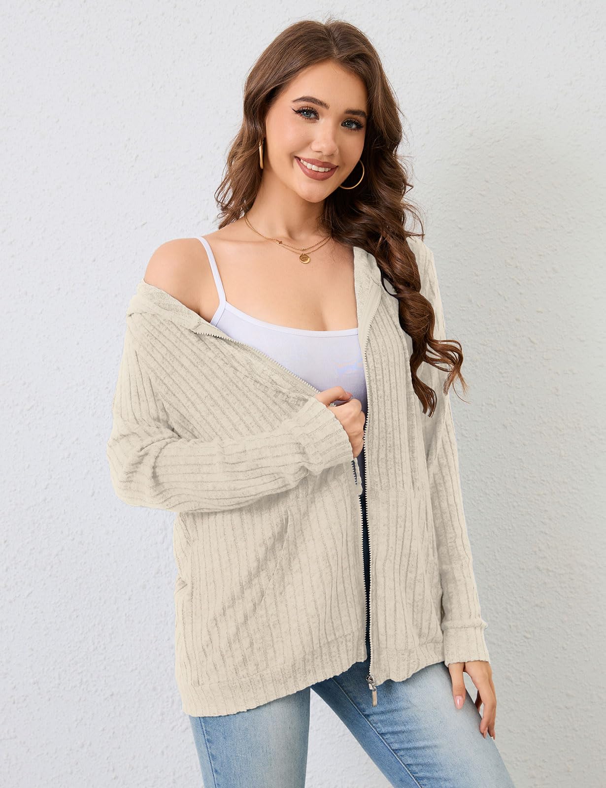 Flikity Zip Hoodie Damen Reißverschluss Sweatjacke mit Kapuze Dünne Jacke