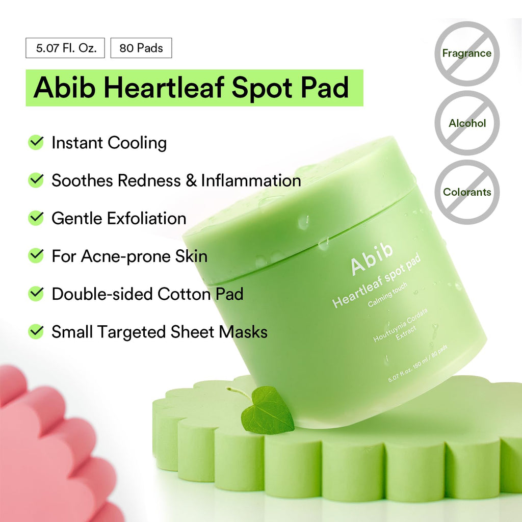 Abib Heartleaf Spot Pad Calming Touch 80pads 5.07 fl.oz. | Korean Acne Soothing Toner Pads for Face, Cleansing, Disposable, Exfoliant, Skin Care (Non-refillable)