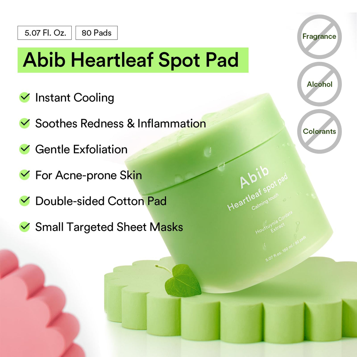 Abib Heartleaf Spot Pad Calming Touch 80pads 5.07 fl.oz. | Korean Acne Soothing Toner Pads for Face, Cleansing, Disposable, Exfoliant, Skin Care (Non-refillable)