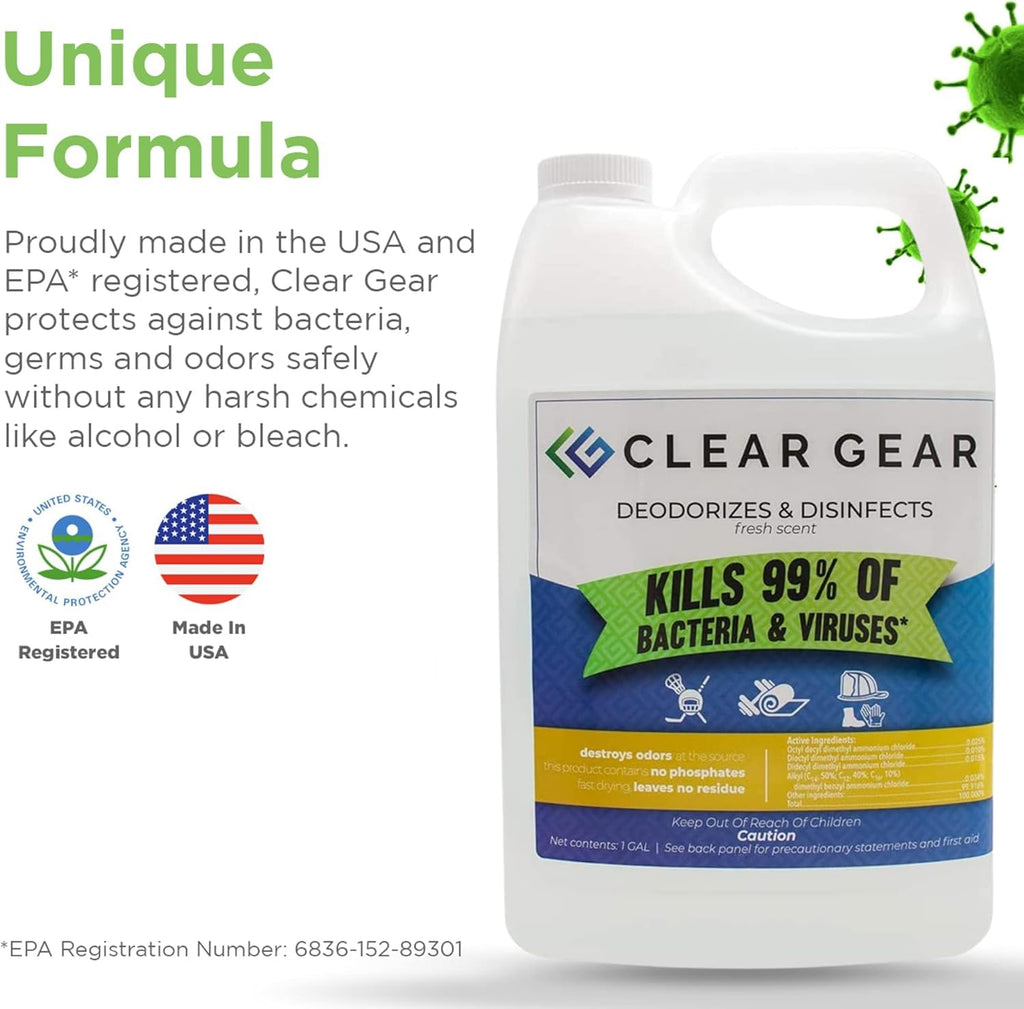 Clear Gear Disinfectant and Deodorizer for Sports Equipment 1 Gallon Bottle