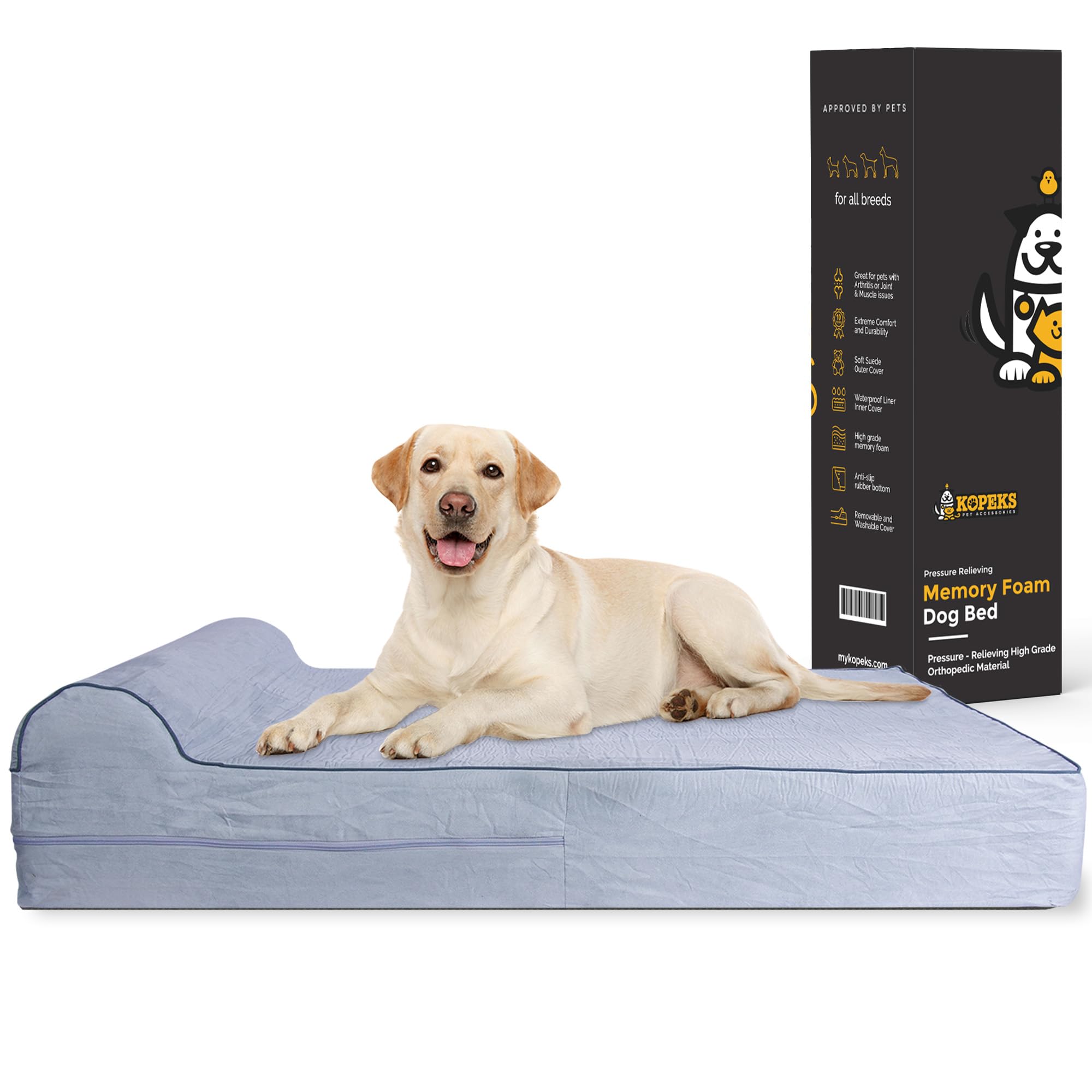 Jumbo Orthopedic Dog Bed - 7-inch Thick Memory Foam Pet Bed with Pillow With Removable Cover & Free Waterproof Liner - For Large Breed Dogs