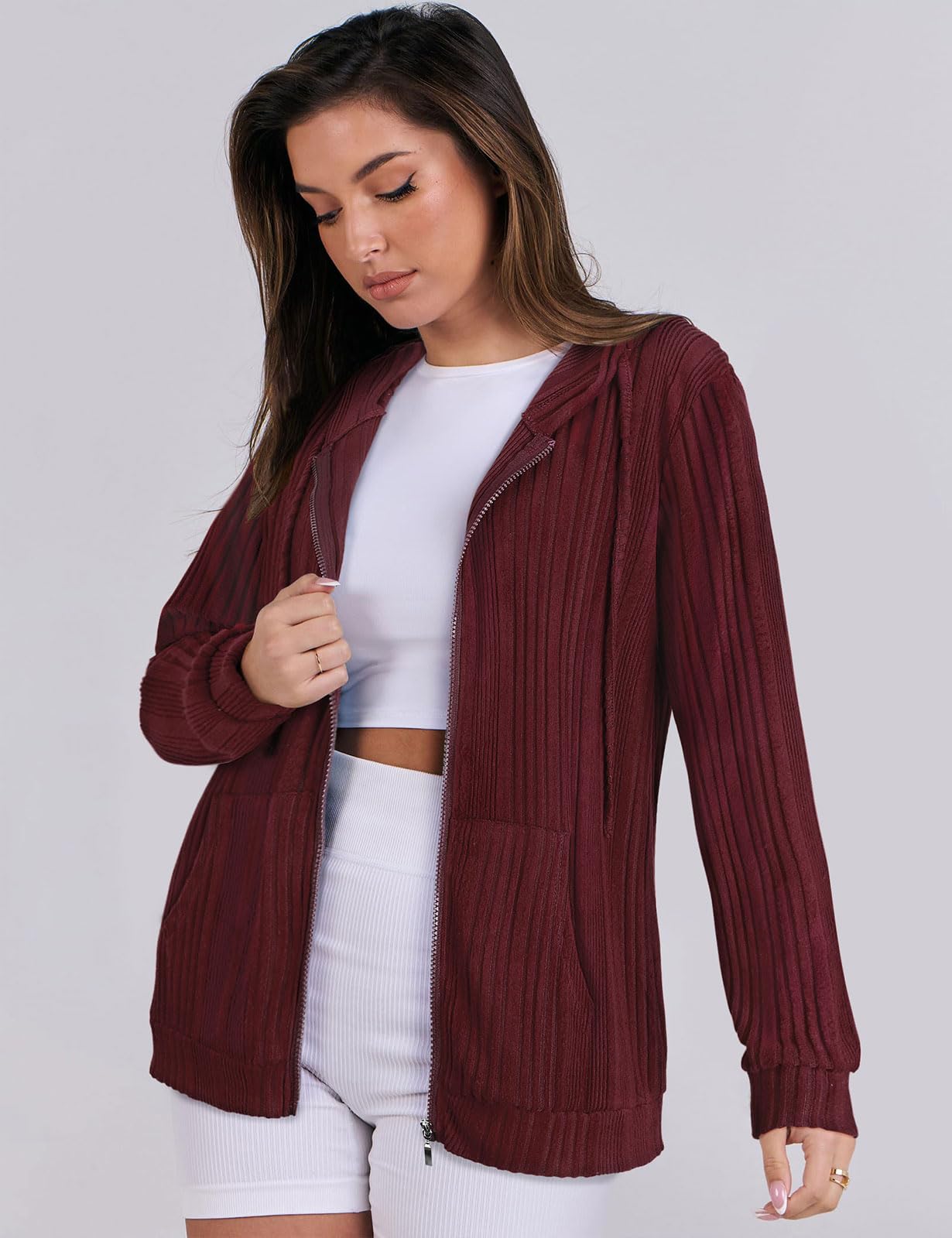 Flikity Zip Hoodie Damen Reißverschluss Sweatjacke mit Kapuze Dünne Jacke