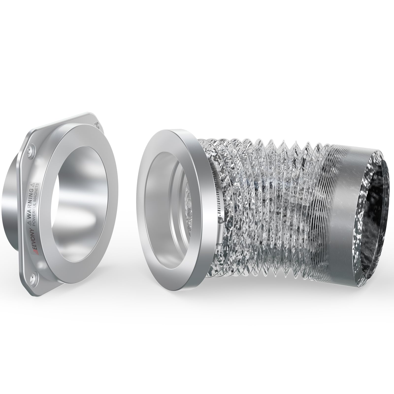 JEEVONY Acoplamiento magnético DV180 para ventilación de secadora, kit de conector de ventilación para secadora, fácil de limpiar, conector rápido que incluye un conducto de 2 pies y 4 pulgadas y dos