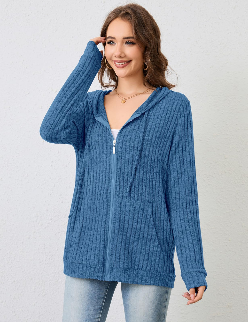 Flikity Zip Hoodie Damen Reißverschluss Sweatjacke mit Kapuze Dünne Jacke