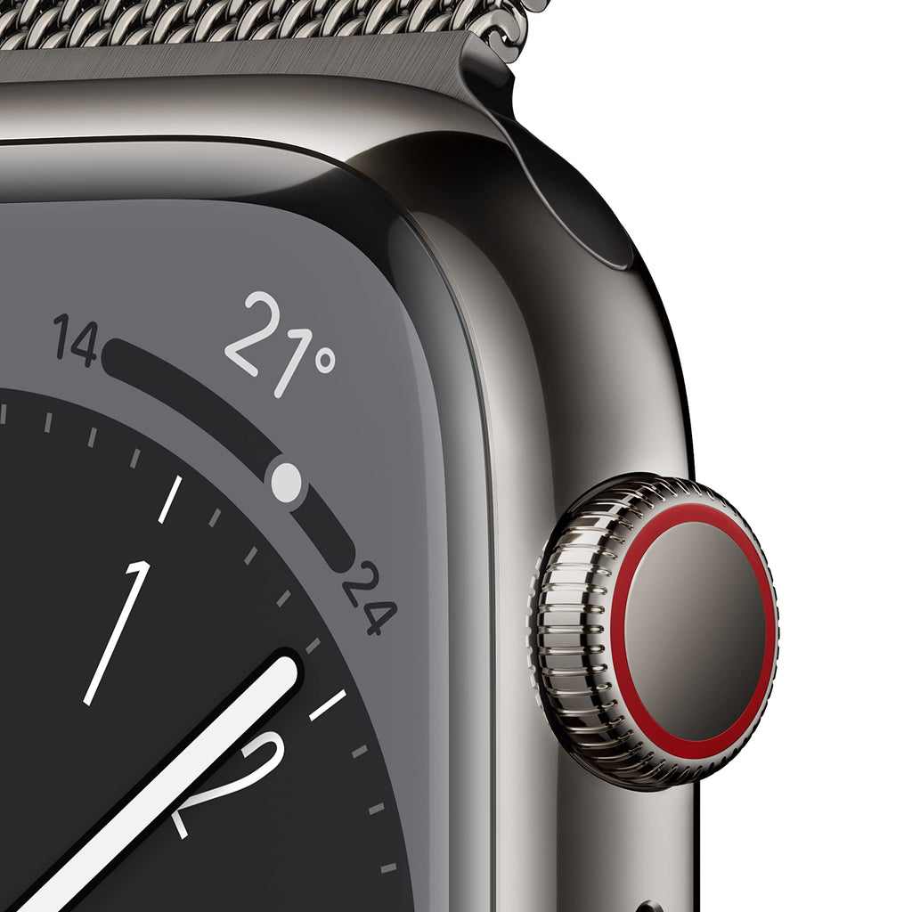 Apple Watch Series 8 (GPS + Cellular, 45mm) Smartwatch con cassa in acciaio inossidabile color grafite con Loop in maglia milanese color grafite. Fitness tracker, app Livelli O₂, resistente all’acqua