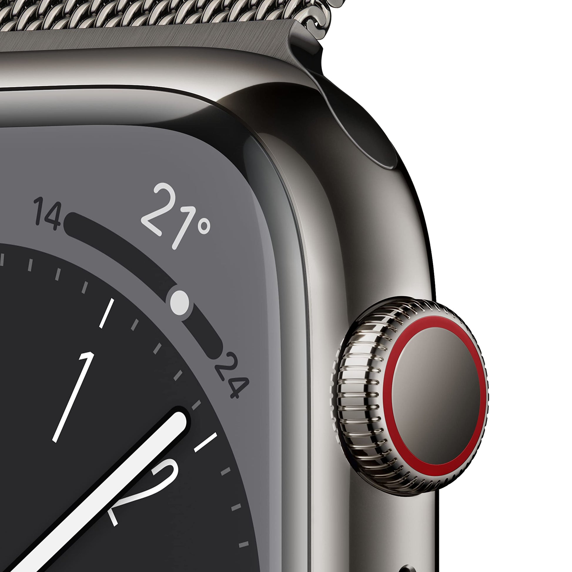Apple Watch Series 8 (GPS + Cellular, 45mm) Smartwatch con cassa in acciaio inossidabile color grafite con Loop in maglia milanese color grafite. Fitness tracker, app Livelli O₂, resistente all’acqua