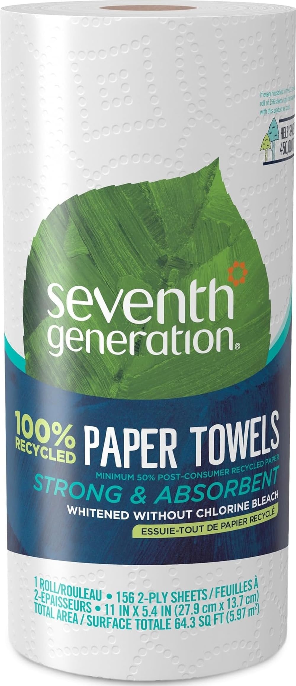 Seventh Generation Paper Towels, Strong & Absorbant, 8 Rolls, 2-Ply, 156-Sheets, 100% Recycled Paper